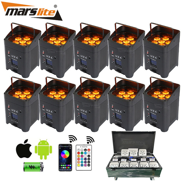 1PCS Marslite 6*18W Uplights Battery Wireless RGBWA+UV Wedding Party Dj Lights Stage Rechargeable up Lights Par With Case