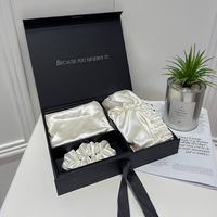 Coffret cadeau en soie de mûrier certifiée OEKO, comprenant un bonnet et un chouchou en soie de 30 mm