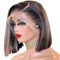 Perruques Bob Courtes Droites SDD Double Drawn en Cheveux Humains, Lace Frontale HD Sans Colle avec Mèches 4/27