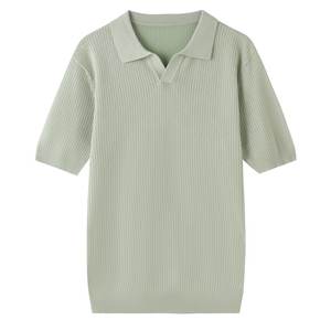 <span class=keywords><strong>M</strong></span>-3XL Erkek Günlük V Yaka Dokulu Gömlekler Slim Fit Düz Kısa Kollu Tişörtler Örme Yumuşak Rahat Günlük Tişört - Product Image 2