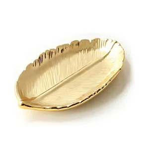 Luxury Gold Leaf Ceramic Jewelry Tray Jewelry Holder Display Set Ring Dish Organizer for Keys Phone