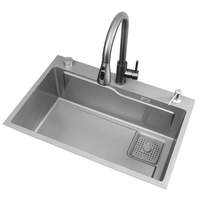 Wastafel Dapur Modern SUS304 Stainless Steel Single Bowl dengan Keran Waterfall Rainfall Multifungsi untuk Proyek Apartemen