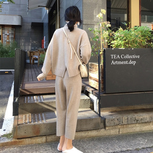 ชุดเสื้อสเวตเตอร์ถักแขนยาวคอเต่าสำหรับผู้หญิง K1170เซ็ต2ชิ้นเสื้อกันหนาวสำหรับฤดูหนาวกางเกงขายาว - Product Image 6