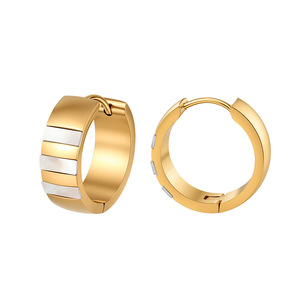 Pendientes de Aro Anchos Modernos, Rodio, Chapado en Oro de 18K, Acero Inoxidable 304, Incrustaciones Blancas Geométricas, Regalo Minimalista de Lujo - Product Image 1