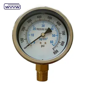 Double scale bar psi oil filling bottom connection 1/2"bsp npt 4 inch ss case pressure gauge