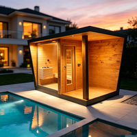 Sauna extérieur et bain à remous combinés de luxe 2-en-1 en cèdre rouge |   Cabane de bien-être moderne et écologique pour spa de villa haut de gamme dans un jardin