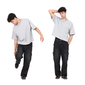 Camiseta de manga corta de alta calidad, 100% algodón, 230g de peso, corte básico y holgado; camiseta de cuello redondo de color liso para hombre. - Product Image 1