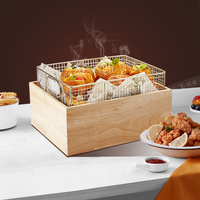 Support de présentation de desserts et de fritures avec cadre en chêne, panier en acier inoxydable, lampe chauffante pour hôtel, restauration, pizza, barbecue