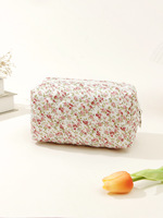Sacs cosmétiques écologiques en coton rembourrés avec fermeture éclair, réutilisables, légers, à fleurs, matelassés, imprimés sur toute la surface, pochette de maquillage