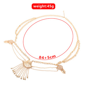 Chaîne de taille bohème à pampilles pour femme, bijou de corps extensible en métal, 80-100 cm, ton or blanc, accessoire de mode, 1 pièce - Product Image 4