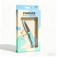 Boîte de rangement pour ustensiles de cuisine réutilisable personnalisée, boîte d'emballage rigide en papier imperméable pour couteau à fruits avec fenêtre transparente