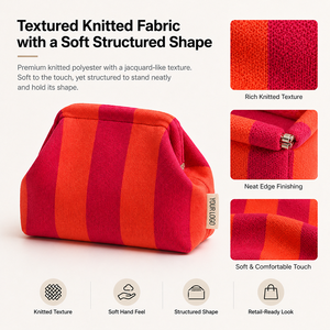 Pochette cosmétique en tricot à rayures contrastées avec logo personnalisé SHINY, sac de voyage haut de gamme pour femmes, rangement de maquillage - Product Image 2