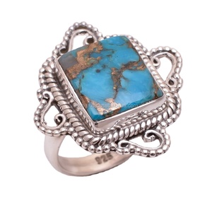 Vente en gros 925 Sterling Silver Natural Blue Copper Turquoise Gemstone Rings Classic pour la fête de mariage Exportateurs manufacturés - Product Image 1