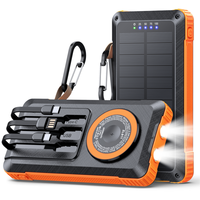 Batterie externe solaire étanche 20000mAh, chargeur magnétique sans fil 3-en-1 15W pour montre et téléphone, 3 câbles intégrés, PD 22.5W