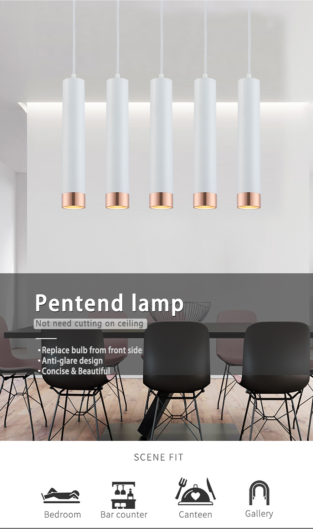 Anti Glare LED Pendant Downlight Front Replace Light Bulbs IP20 GU10 Lampholder