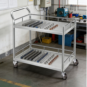 Durable <strong>Double</strong> <strong>Layer</strong> Multi-Level 201 Stainless Steel Anti-Rust Utility <strong>Trolley</strong> Brake Wheels Load Capacity 200kg Industrial Use - Product Image 4