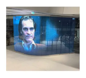 Pantalla LED transparente de alta definición para supermercado, pantalla de vídeo publicitario de vidrio a todo Color