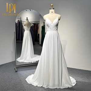 Nuovo abito da sposa bianco fatto a mano profondo V senza maniche Design lungo fino al pavimento di lusso in pizzo ricamato abito da ballo da sposa