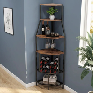 <b>Modern</b> Corner Wine Rack With Wooden <b>Shelves</b> And Bottle Storage For Home Furniture Display - Product Image 4