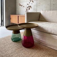 Table basse ronde en verre design moderne, style nordique, meubles de maison, base en métal, table d'appoint centrale, décoration intérieure minimaliste