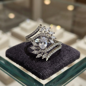 Artificial Jewellery Exporter in India American Diamond <b>Adjustable</b> <b>Ring</b> with Rhodium Plating 444824 - Product Image 2