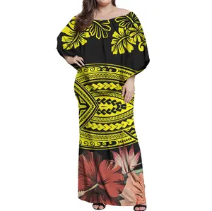 New Hawaiian Dresses Custom Polynesian Black Background With Hibiscus Bird of Paradise Flowers Prints Women Long Poncho Dress