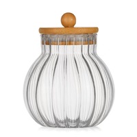 Pot de rangement en verre cristal rayé de style japonais, boîte hermétique de cuisine avec couvercle en bambou pour collations, noix et céréales.