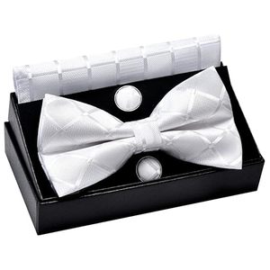 Ensemble Nœud <span class=keywords><strong>Papillon</strong></span> Pré-Noué Ajustable et Cravate Jacquard à Carreaux pour Homme 12x7cm avec Pochette de Costume et Boutons de Manchette, Livré en Coffret - Product Image 2