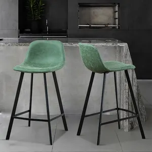Luxus Hot Sale Simple Style Counter Stuhl Küche Grüner Leder High Barhocker
