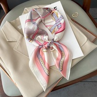 Selendang Persegi Poliester 70cm, Elegan Mewah Gaya Korea, Fashionable, Serbaguna, Profesional, Musim Panas, Cetak Retro Wanita