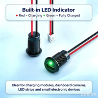 Connecteur USB-C femelle à montage sur panneau LN-006, câble 24AWG de 15 cm, connecteur Type-C fileté avec deux indicateurs de charge LED rouge et vert