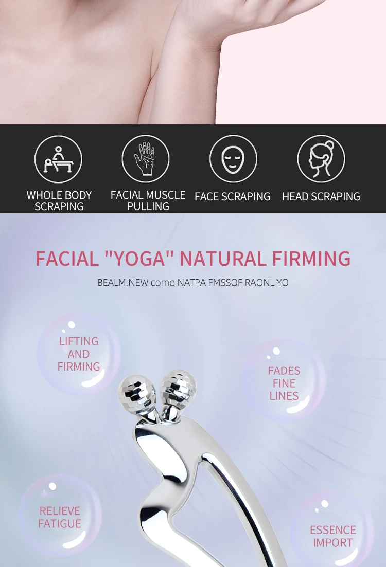 Face Massager Metal Face Roller Gua Sha Tool for Face Neck Eye Body Skin Care Lift Decrease Puffiness and Tighten Facial Roller