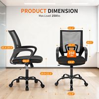 Fauteuil ergonomique moderne pour bureau à domicile et salon, pivotant en maille noire avec base métallique, hauteur réglable, mobilier informatique
