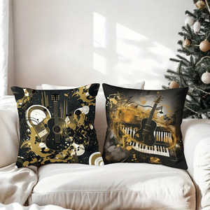 Almohadas decorativas con temática musical con diseños artísticos de guitarras y pianos para decoración festiva del hogar - Product Image 3