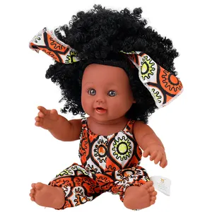 Pop Speelgoed 2021 Afrikaanse 12 Inch Leuke Zwarte Poppen Babypoppen Met Zwart Krullend Haar