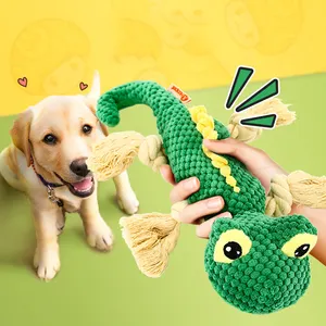 Özel ucuz interaktif molar yeşil kertenkele çevre dostu gıcırtılı köpek zor çiğnemek oyuncaklar