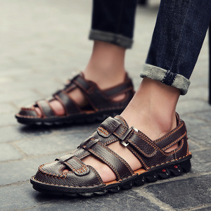 Sandalias Planas de Verano para Hombre, de Cuero Genuino, Punta Cerrada, con Correa de Hebilla, Antideslizantes, Casuales, para Exteriores, Talla 47 48 - Product Image 5