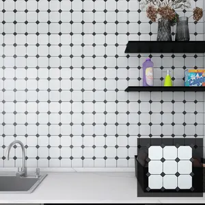 Azulejo de mosaico de porcelana de cerámica, blanco y negro, para cocina y baño, traseras de pared