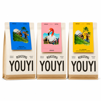 Sachet de café YOUYI avec fenêtre transparente, fermeture éclair refermable, pochette autoportante, impression personnalisée OEM, 100g 250g 500g 1lb