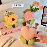 Boîte de rangement simple et mignonne en céramique en forme de cœur détachable pour pinceaux de maquillage, porte-stylos, décoration de coiffeuse
