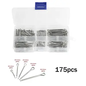 175Pcs/set Sliver Split Pins Cotter Fixings Assorted Zinc Plated Steel Hard Case Link Split Cotter Pin Assortment