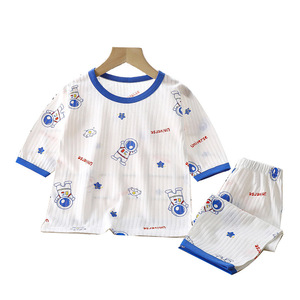<span class=keywords><strong>Pyjama</strong></span> d'été pour garçons en coton peigné antibactérien et anti-humidité, sans coutures, fin, à manches trois-quarts, motif dessin animé - Product Image 5