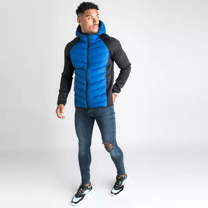 Men's Blue <b>Waterproof</b> Polyester Casual Washed Zipper Puffer <b>Jacket</b> with Hoodies Winter Wear <b>Plus</b> <b>Size</b> Knitted Processing - Product Image 3