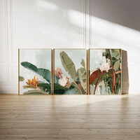 HAOWAI OEMODM 3pcs Set 3 Poster _ Seni Dinding Botani Tropis _ Dekorasi Dinding Triptych Modern Bunga Hijau
