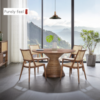PurelyFeel Nordischer Massivholz-Rundtisch Eschen-Massivholz Tisch- und Stuhl-Kombination Kleiner Familientisch