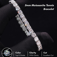 Bracelet Tennis Zircon VVS Couleur D Effet Givré, Plaqué Rhodium Inaltérable, Style Hip Hop Unisexe, 3mm 4mm 5mm, Bijoux