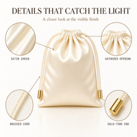 Pochette en satin 10x13cm avec cordon tressé et embout doré, sac cadeau pour cosmétiques et bijoux, sacs de voyage pour cosmétiques en gros