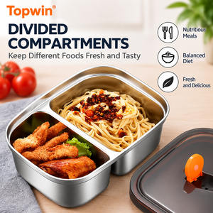 Boîte à lunch en acier inoxydable 304, compatible micro-ondes, étanche, avec compartiments pour la préparation des repas et le stockage au réfrigérateur - Product Image 6