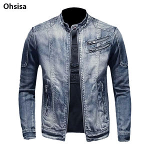 Ohsisa Herren Jeansjacke für Frühling und Herbst 2025, coole lässige Retro-Jacke in <span class=keywords><strong>M</strong></span>-4XL mit Stehkragen und Reißverschluss, Motorradjacke - Product Image 1