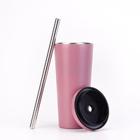 Usine 710ml 24oz En Acier Inoxydable Double Paroi Réutilisable En Acier Inoxydable Gobelet À Café Bulle Thé Tasse Réutilisable avec Paille